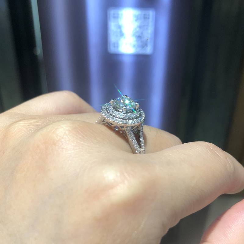 圆包Women's RingS925银镀白金定制选款主石Moissanite1.0ct/副石高碳钻